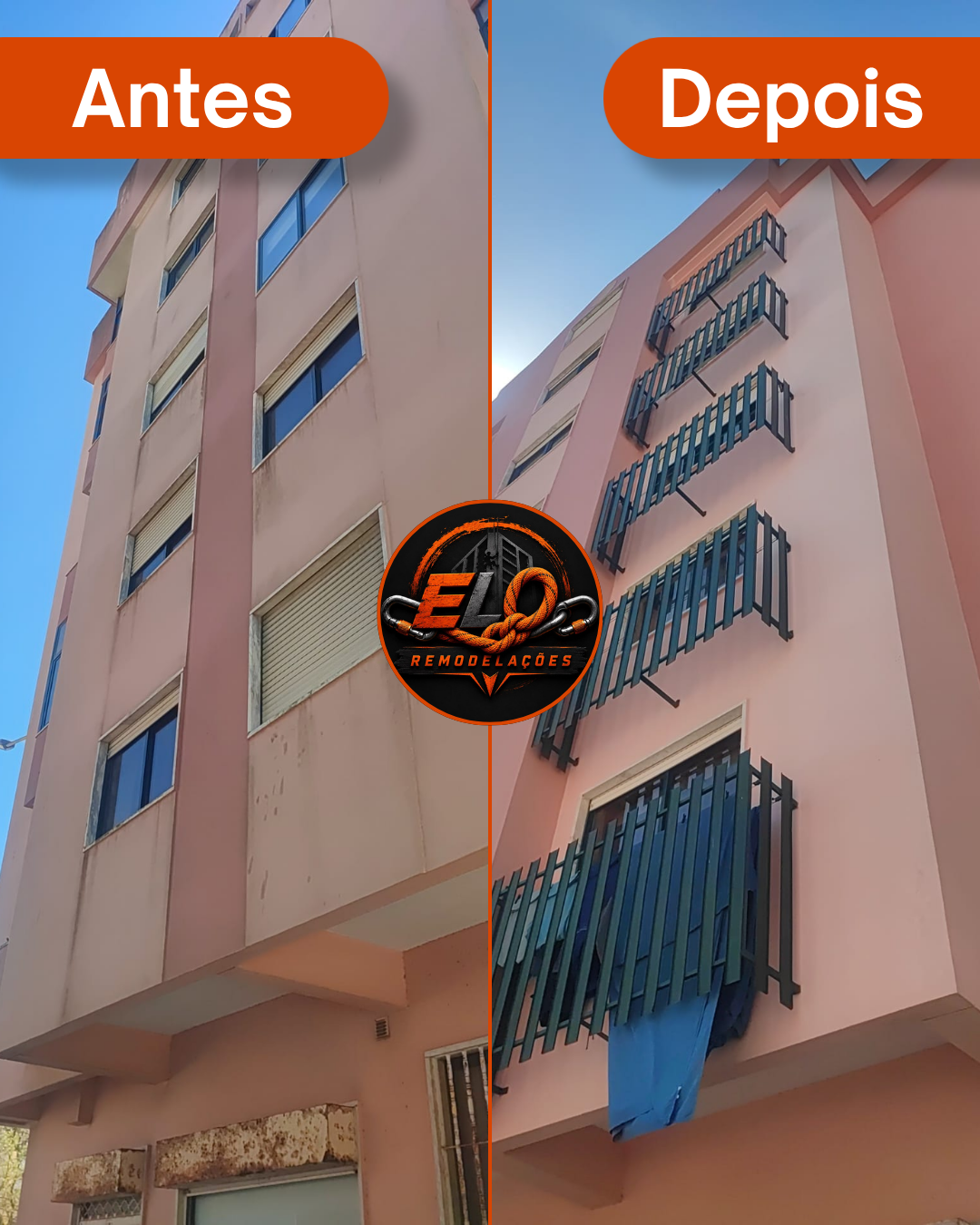 Antes e depois: pintura de fachada de prédio residencial