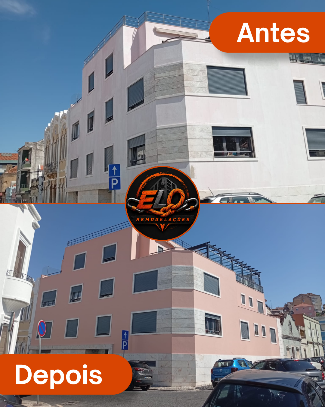 Antes e depois: pintura completa de fachada de edifício